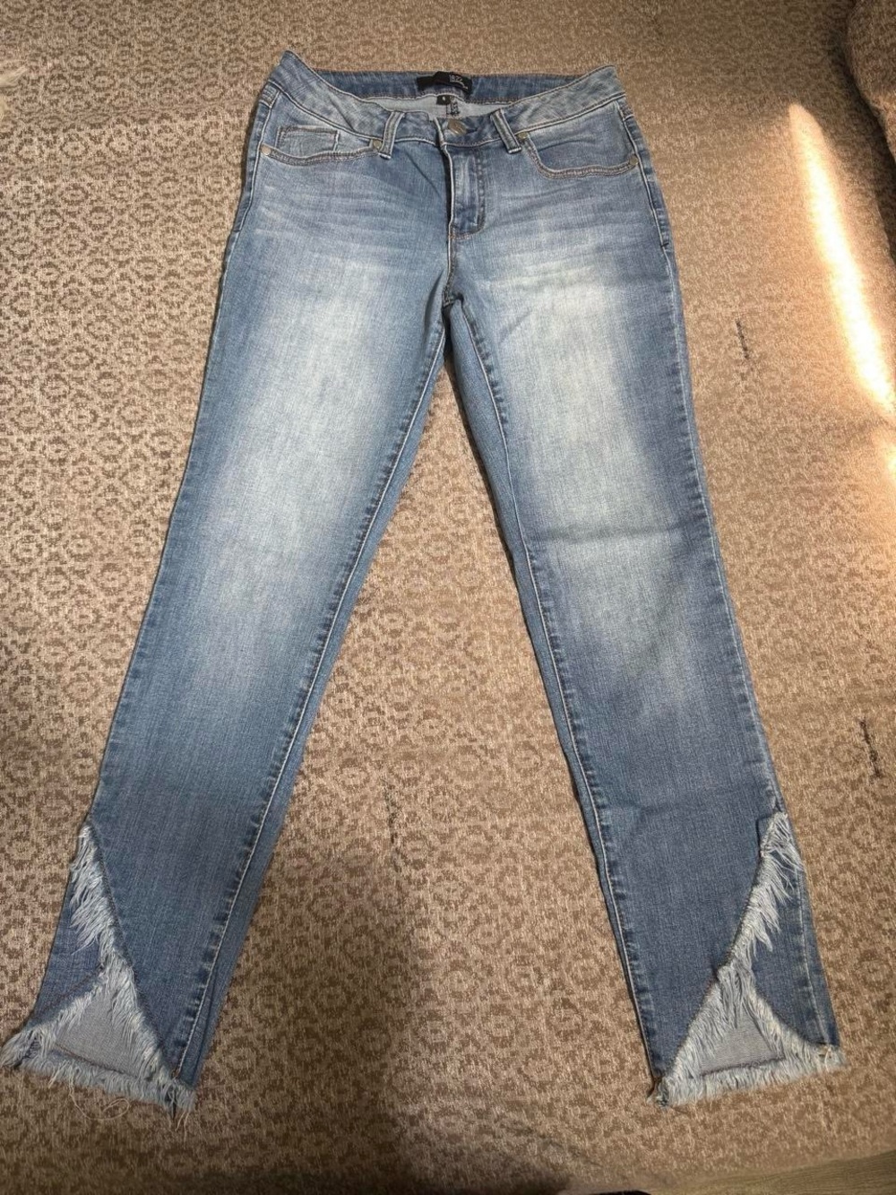 1822 Denim Light Blue Cropped Fringe Hem Jeans